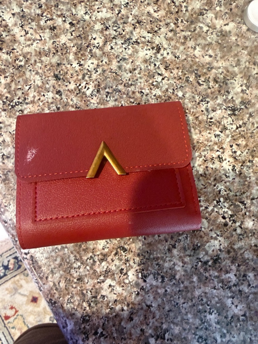 Red Fold-Over Wallet with Gold V Accent